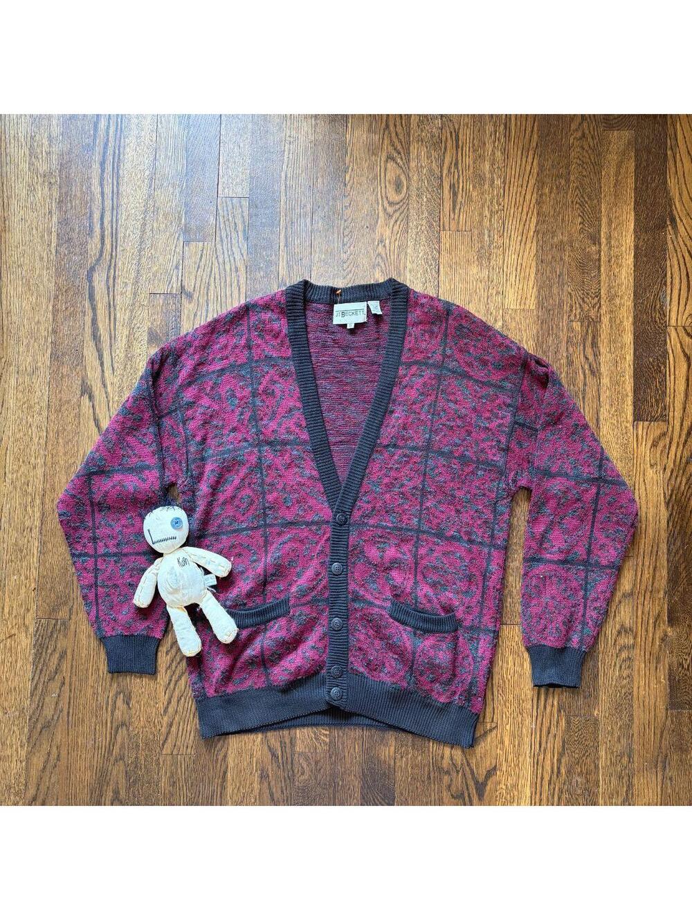 vintage 90s Knit acryllic design cardigan sweater